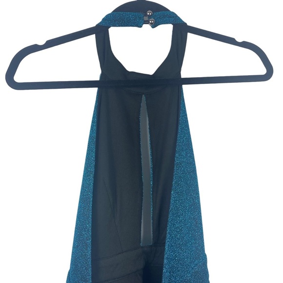 Luxxel Sz S Women's Blue‎ Sparkle Halter Open Back Flared Skirt Dress NWT - Picture 11 of 13